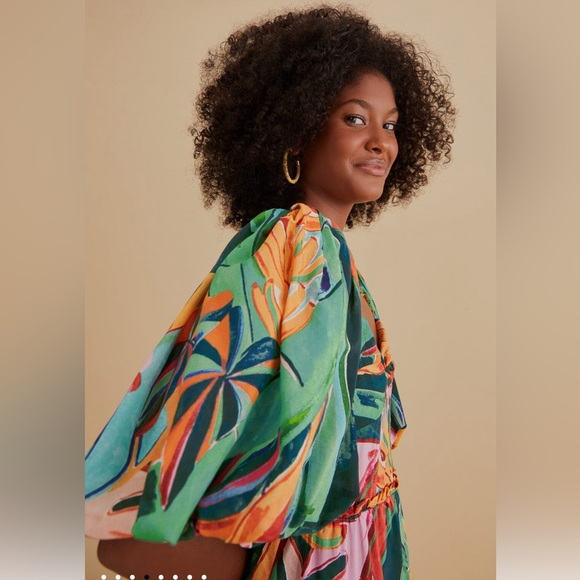 Farm Rio Multicolor Banana Foliage Puff Sleeve Midi Dress - Picture 4 of 12